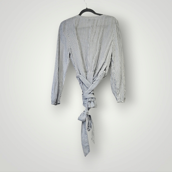 Loft Top Womens M Wrap V-neck Long Sleeves Striped Blouse New - Picture 3 of 7